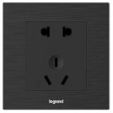 罗格朗酒店客控 E5 拉丝黑 连体二三插 五孔插座 10A