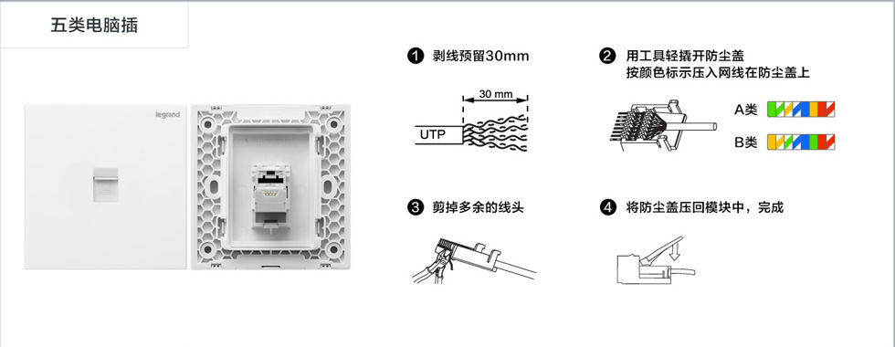 罗格朗仕典/逸景五类电脑插座接线图