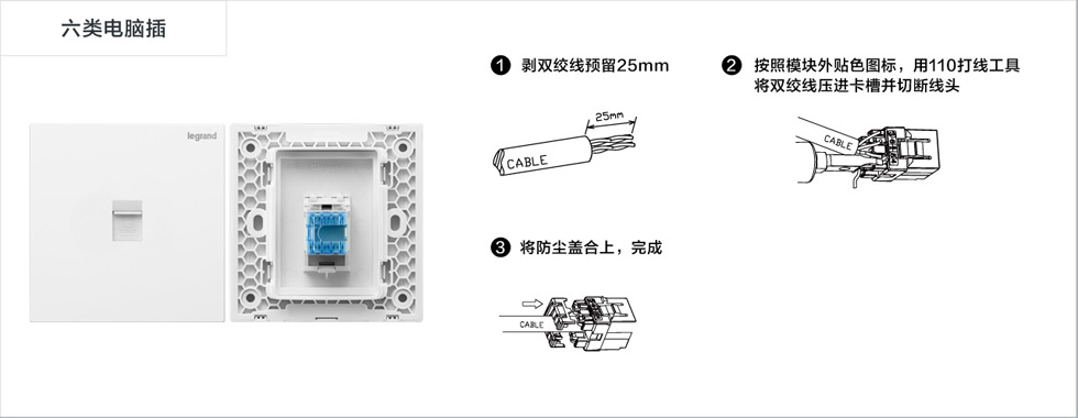 罗格朗仕典/逸景六类电脑插座接线图