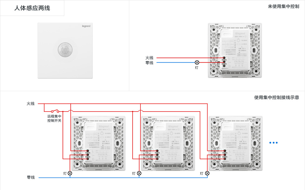 罗格朗仕典/逸景人体感应两线接线图
