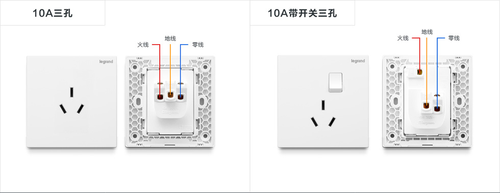 罗格朗仕典/逸景10A三孔/三孔带开关插座接线图