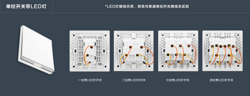 罗格朗仕典/逸景一位/二位/三位/四位单控开关带LED灯接线图